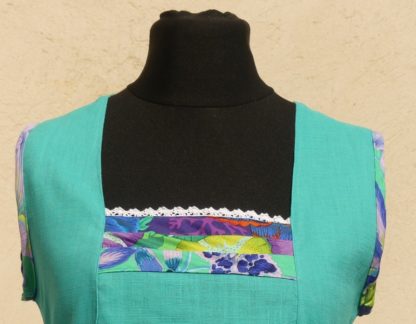 Robe encolure carré en lin turquoise  taille 38 – Image 4