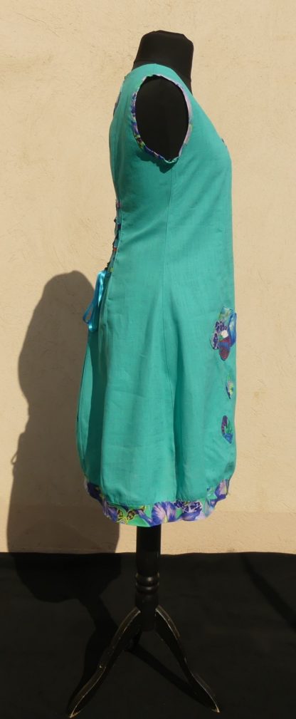 Robe encolure carré en lin turquoise  taille 38 – Image 5