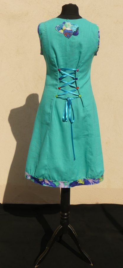 Robe encolure carré en lin turquoise  taille 38 – Image 6