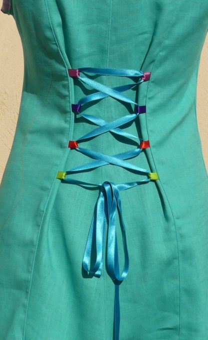 Robe encolure carré en lin turquoise  taille 38 – Image 7