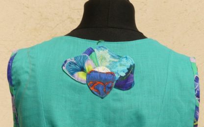 Robe encolure carré en lin turquoise  taille 38 – Image 8