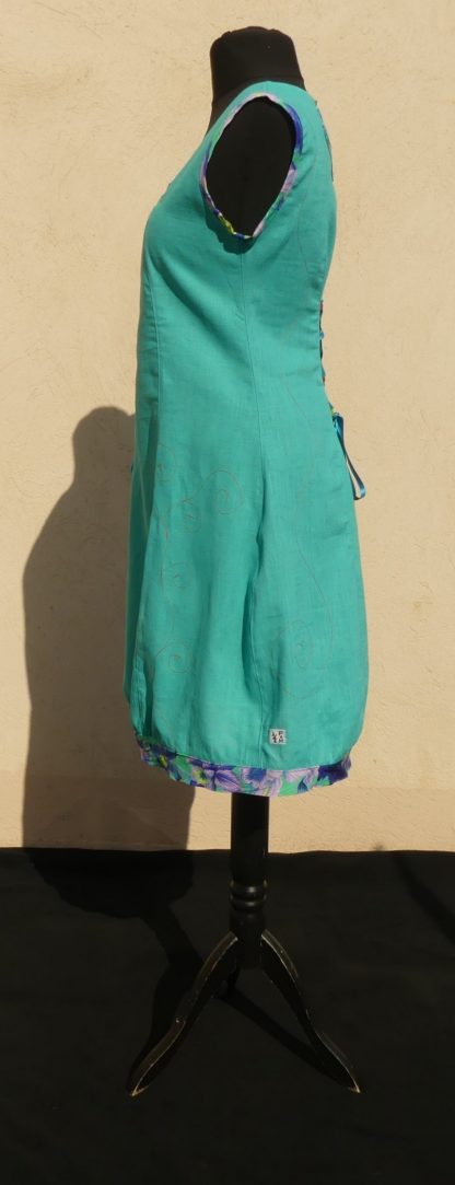 Robe encolure carré en lin turquoise  taille 38 – Image 9