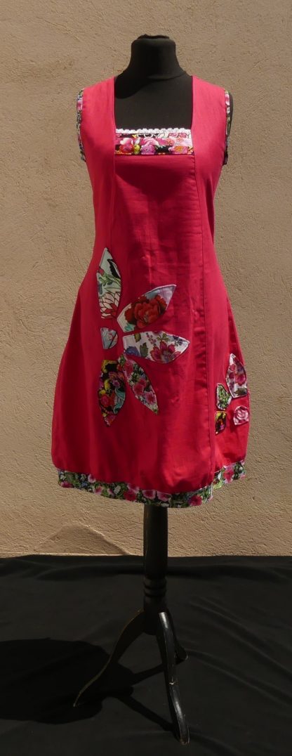 Robe encolure carré en lin fuchsia taille 38 – Image 2