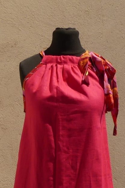 Robe en lin fuchsia à épaule dénudée T36/38