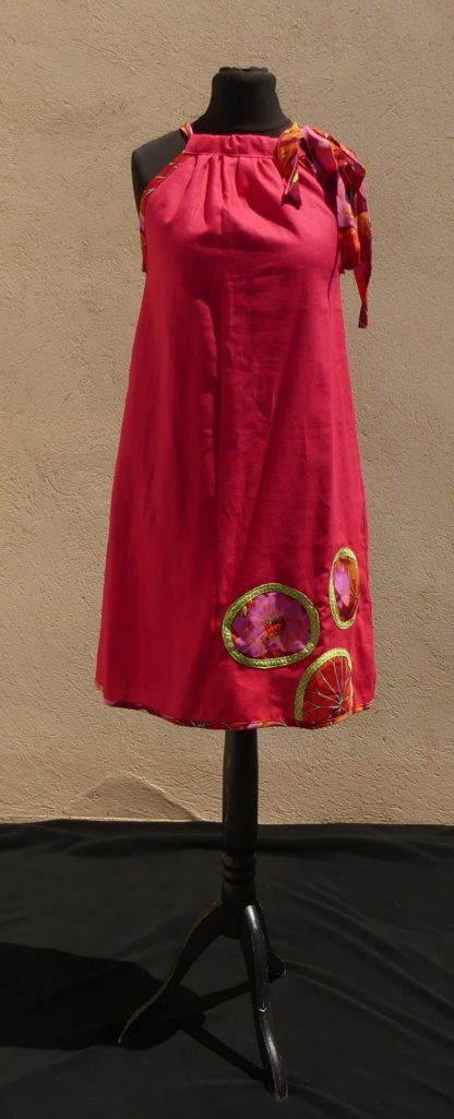 Robe en lin fuchsia à épaule dénudée T36/38 – Image 2