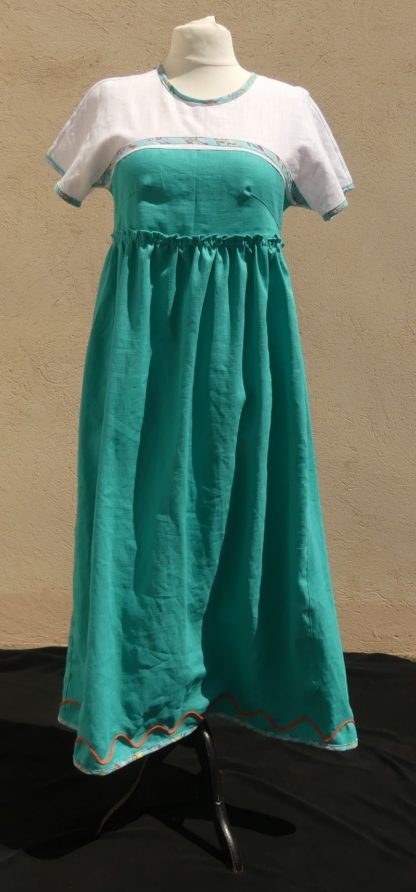 Robe longue en lin blanc et turquoise taille 40 – Image 6