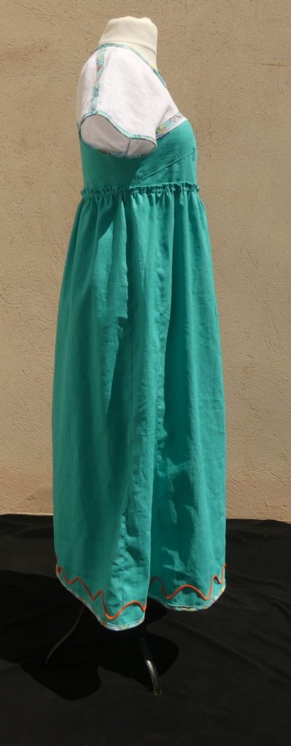 Robe longue en lin blanc et turquoise taille 40 – Image 4