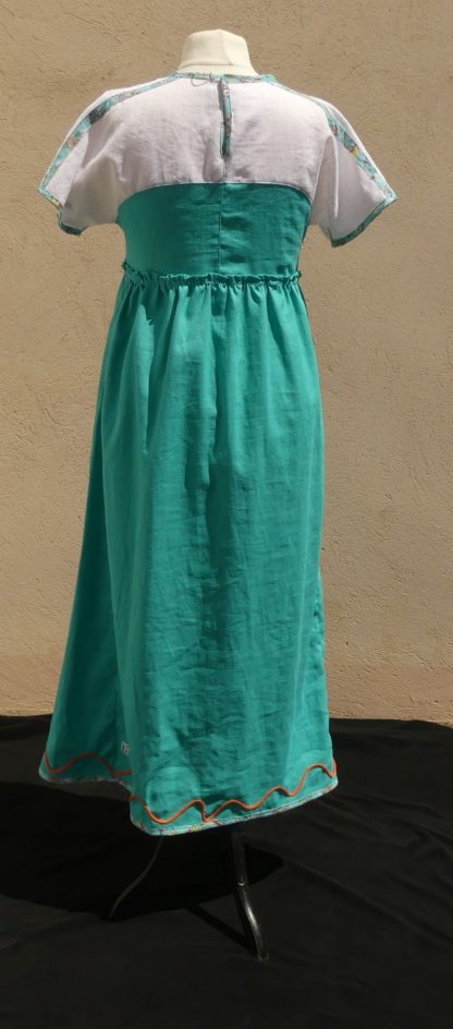 Robe longue en lin blanc et turquoise taille 40 – Image 3