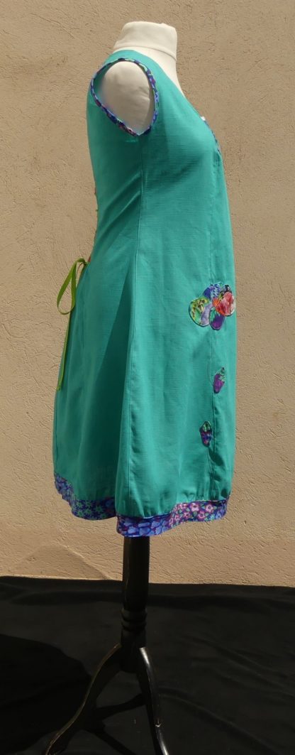 Robe en lin turquoise avec encolure carré taille 42 – Image 3