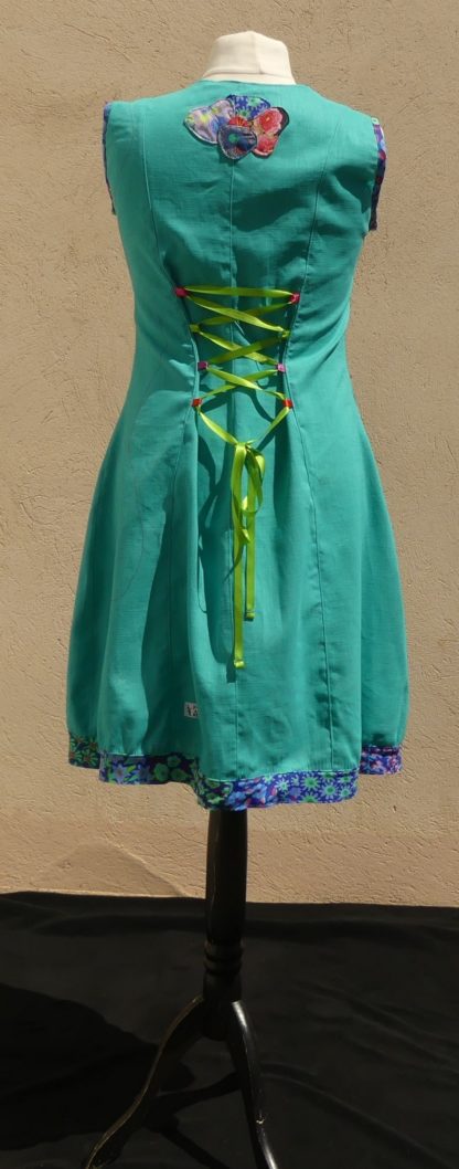 Robe en lin turquoise avec encolure carré taille 42 – Image 4