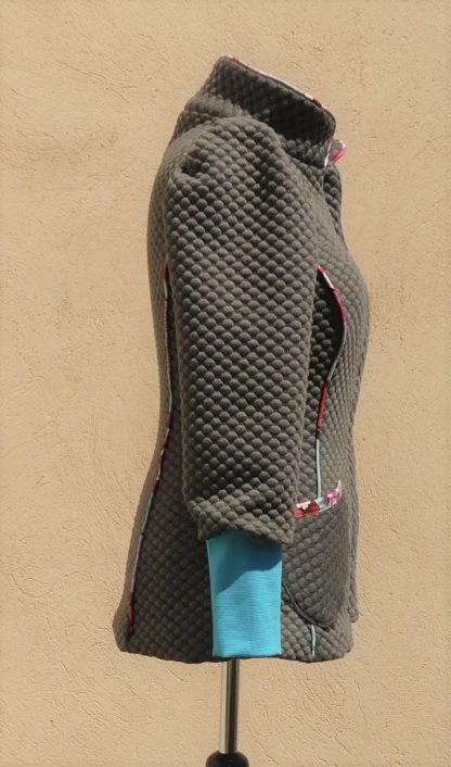 Veste col montant en jersey matelassé gris moyen et turquoise Taille 40 – Image 3