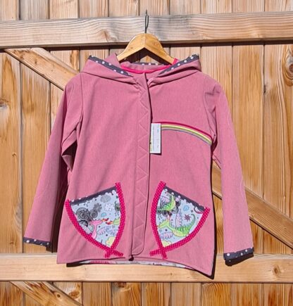 VESTE FILLE EN SOFTSHELL IMPERMEABLE ROSE CHINE CLAIR AVEC DRAGON 10 ans – Image 2