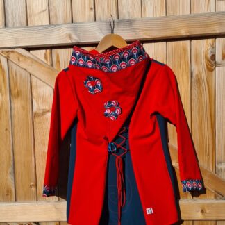 VESTE FILLE EN SOFTSHELL IMPERMEABLE BLEU/VERT ET ROUGE 10 ans