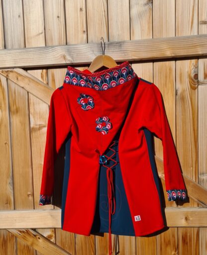VESTE FILLE EN SOFTSHELL IMPERMEABLE BLEU/VERT ET ROUGE 10 ans